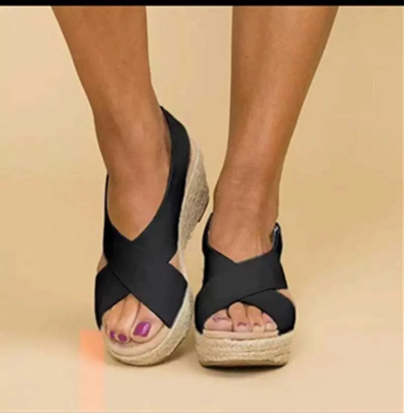 2021 High Heels Women Shoes Peep Toe Summer Platform Fashion Footwear Wedges Heel Sandal Beach Zapatillas Mujer Casa 43 Y0721