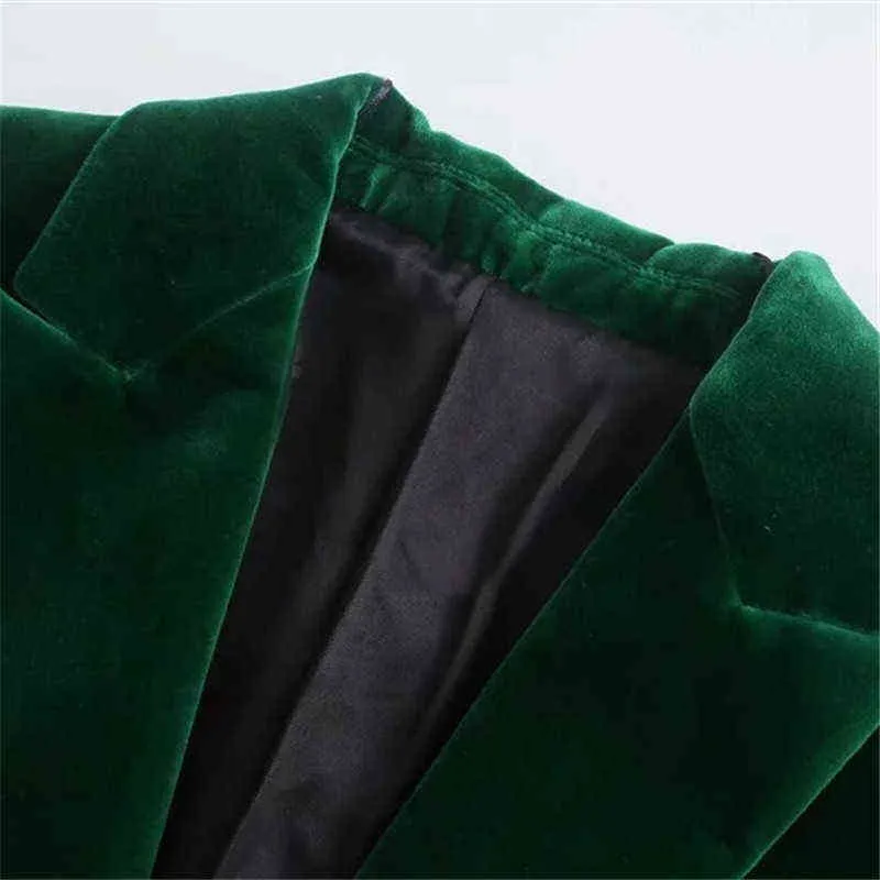 TRAF Za vert Blazer femmes à manches longues velours femme bureau décontracté bouton veste mode ample automne femme costume 211122