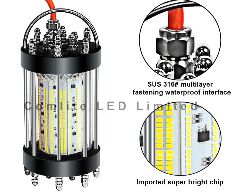 600W AC220-240V Deep Drop Underwater LED Fishing Light Fishing Lure for Attacting fish with 30M cable295U