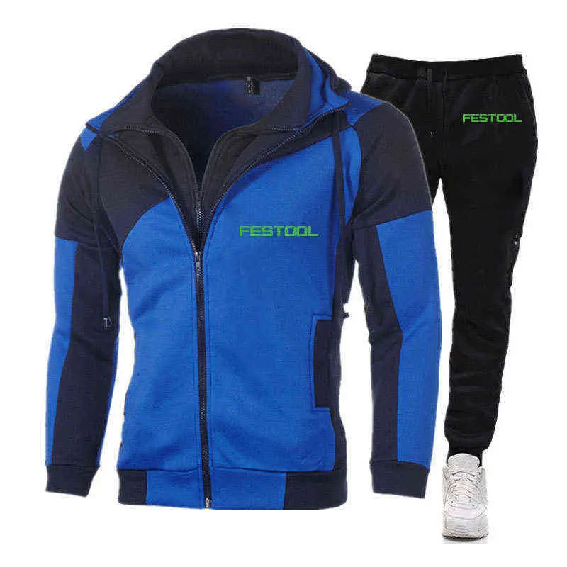 Mens Festool Tools Весна осень 2 штуки наборы трексуита толстовка с капюшоном + брюки Pullover Hoodie Sportwear костюм повседневная одежда G1217