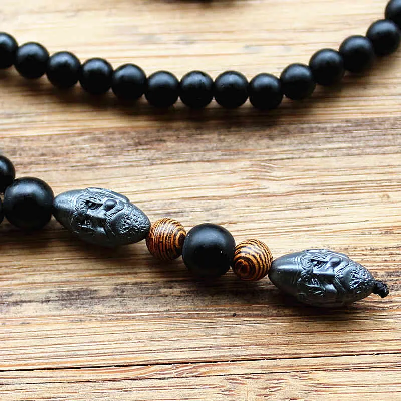 Design Black Men's Hematite Carving Bead Necklace Fashion Jewelry