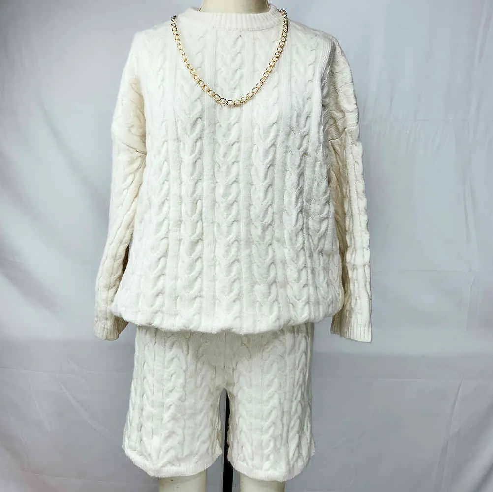 Свободный повседневный модный свитер костюм 2020 осенью и зима новая круглая шея трикотажные крутящиеся две части женские модные улицы X0428