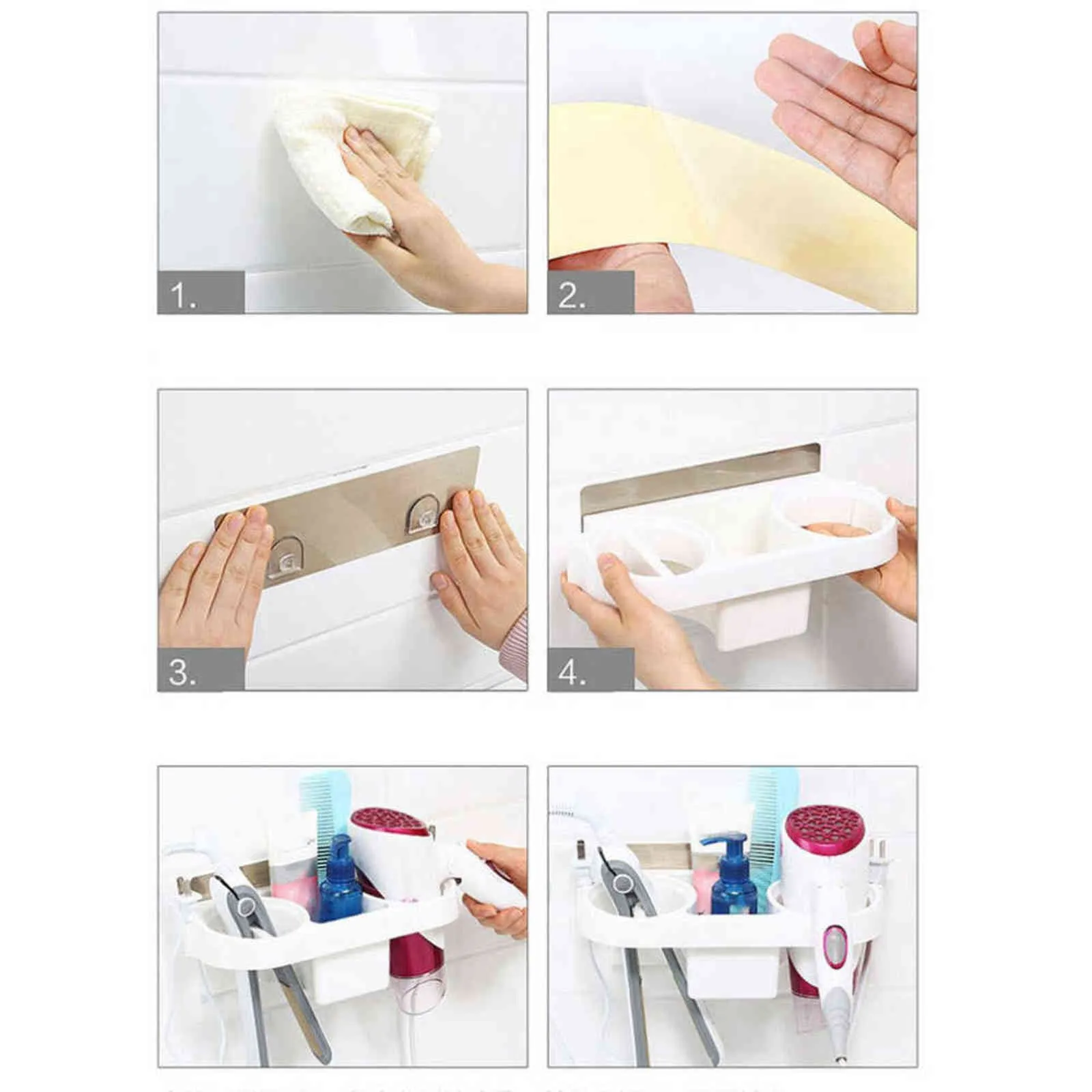 Wall Mounted Hair Dryer Storage Rack Holder Bathroom Stand Hairdryer Shower Shelf Shampoo Straightener Organizer 211112