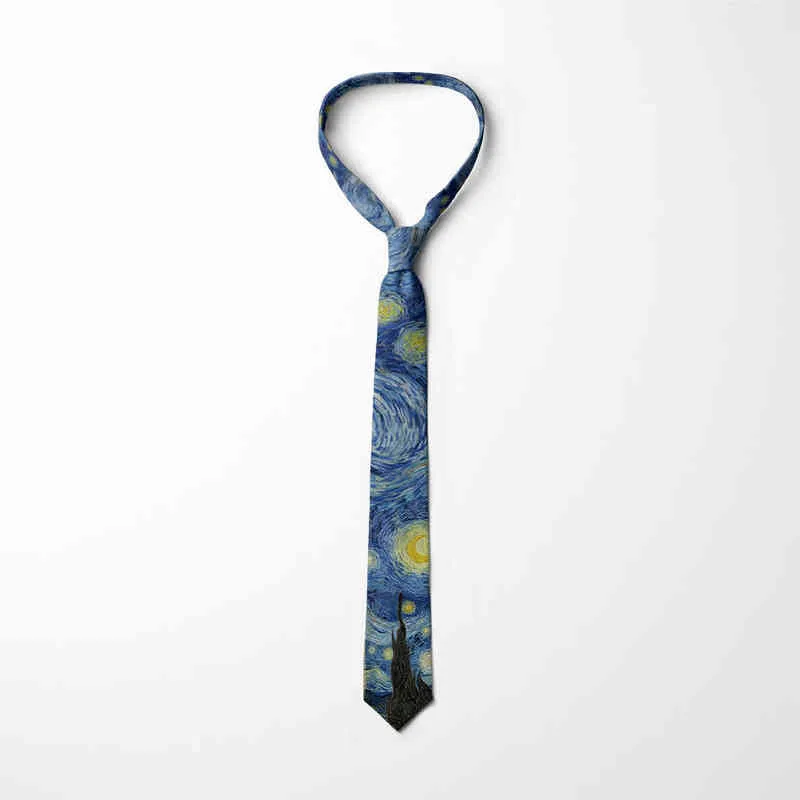 Новый Van Gogh Mod Painting Tie For Men Star Moon Night Retro Fur