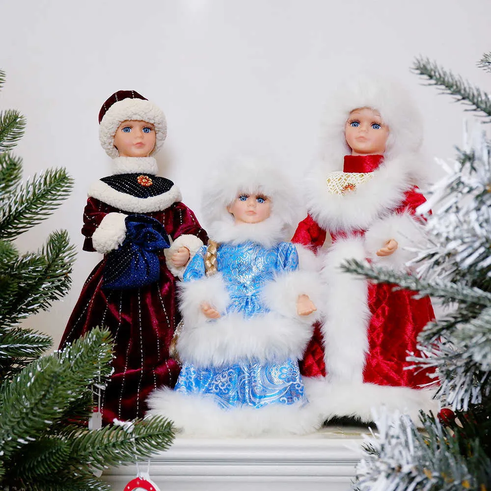 Boże Narodzenie Santa Claus Lalki elektryczne Zabawki Dekoracja Z Muzycznym Dance Urodzinowym Prezent Dla Dzieci Rok Navidad Dom Ornamenty 211018