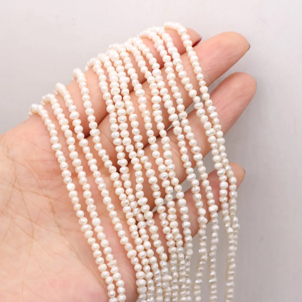 Högkvalitativ naturlig sötvattenspärrpotatisformad pärlor för smycken som gör armband halsband tillbehör för kvinnor storlek 2-3mm