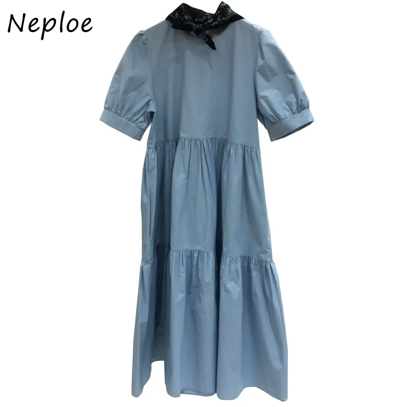 O Neck Pullover Short Sleeve Dress Women High Waist Hip A Line Loose Vestidos Summer Casual Robe Solid 210422