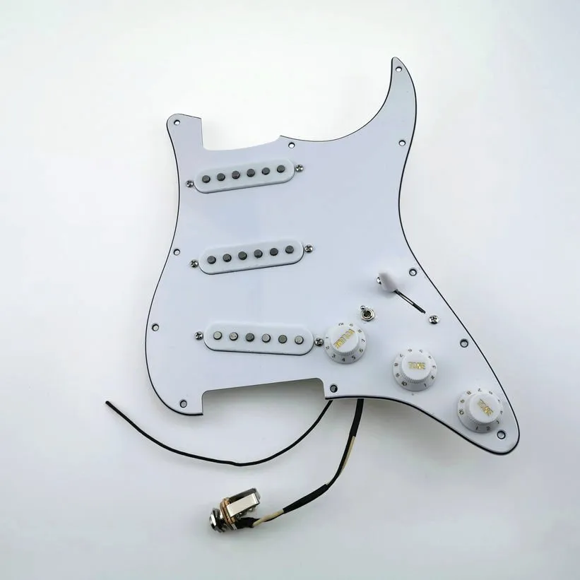 Micros guitare Précâblé Pickguard SSS Single Coil Pickguard Type 7-Way entièrement chargé pour guitare Strat - 3 plis Blanc