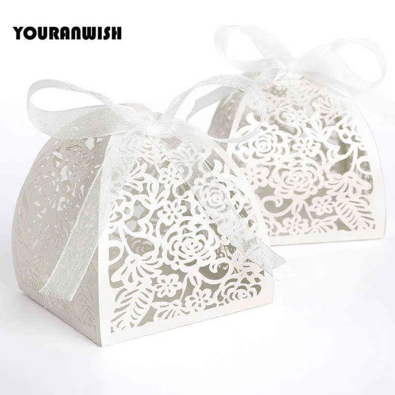 lot ruban pyramide découpé au Laser faveur de mariage bonbons cadeau boîte de chocolat blanc rose 2111089553109