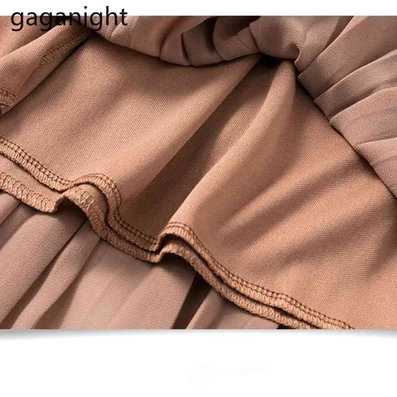 Gaganight mousseline de soie femmes jupe longue solide une ligne élastique taille haute plissée été mode balançoire jupes japonaises grande taille 210519