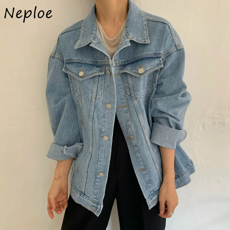 Turn Down Collar Long Sleeve Single Breast Denim Jacket Women Slim Waist Sashes Double Pocket Coat Spring Clothes 210422