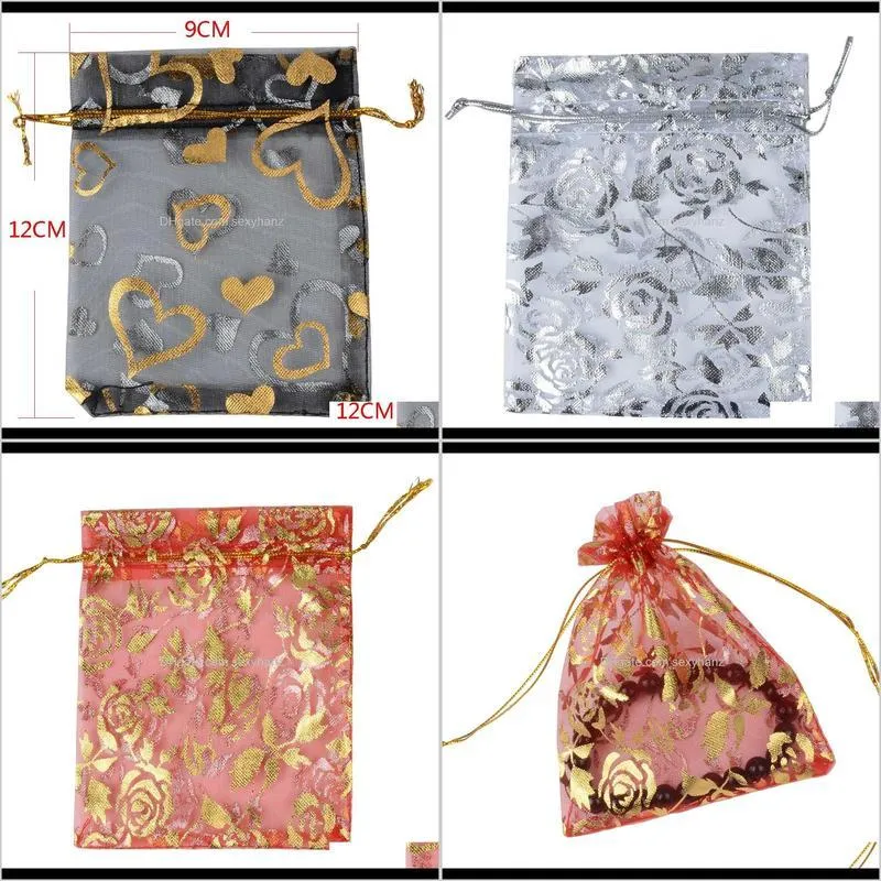 Pouches Chanfar 9X12Cm Organza Bags Jewelry Wedding Favors Party Pattern Printed Dable Packaging Display Gift Po231P