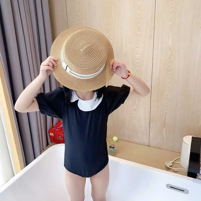 Korean Style Summer Teenagers Girls Swimwear 1-Pcs Sets Patchwork Swimsuit Children Cute Clothes E1027 210610