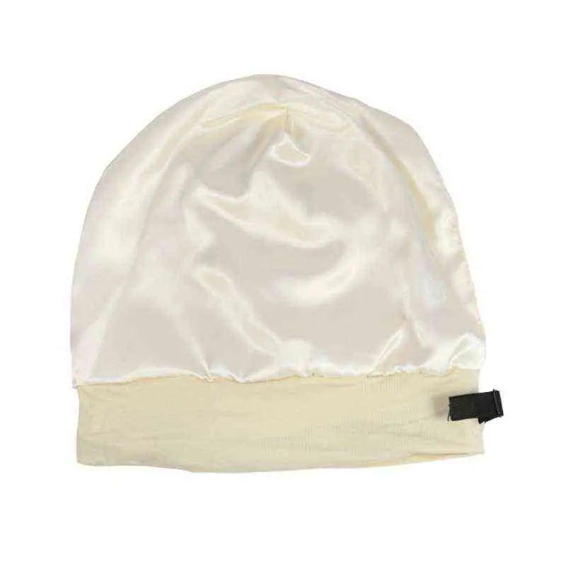 Satin fodrad sömnlock hår täcke bonnet justerbar elastisk silkeslen slouchy skalle beanie solid färg natt sovande hatt y21111