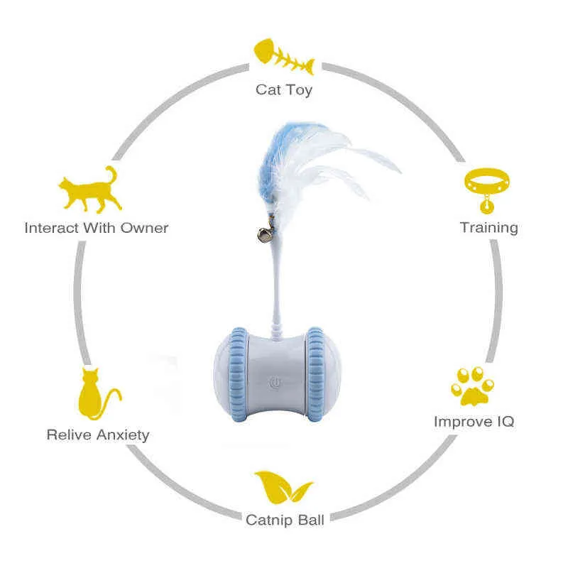 Animal de compagnie chat plume Smart Balance électrique voiture drôle jouet électronique automatique Teaser jouant USB charge 211122