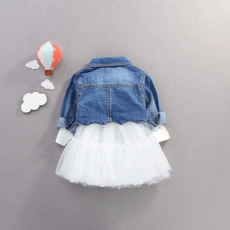 İlkbahar Sonbahar Dönemi Bebek Kız Elbise + Ceket 2 adet Suit çocuk Kovboy Ceket 0-4 Yıl Bebek Kovboy Gazlı Bez Etek Suit Çocuklar X0902