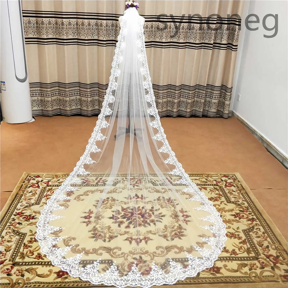 Veu de noiva longo Lace Appliques One Layers 3M 4M 5MLong Veils Wedding Veils With Comb Wedding Accessories Bridal Veils X0726