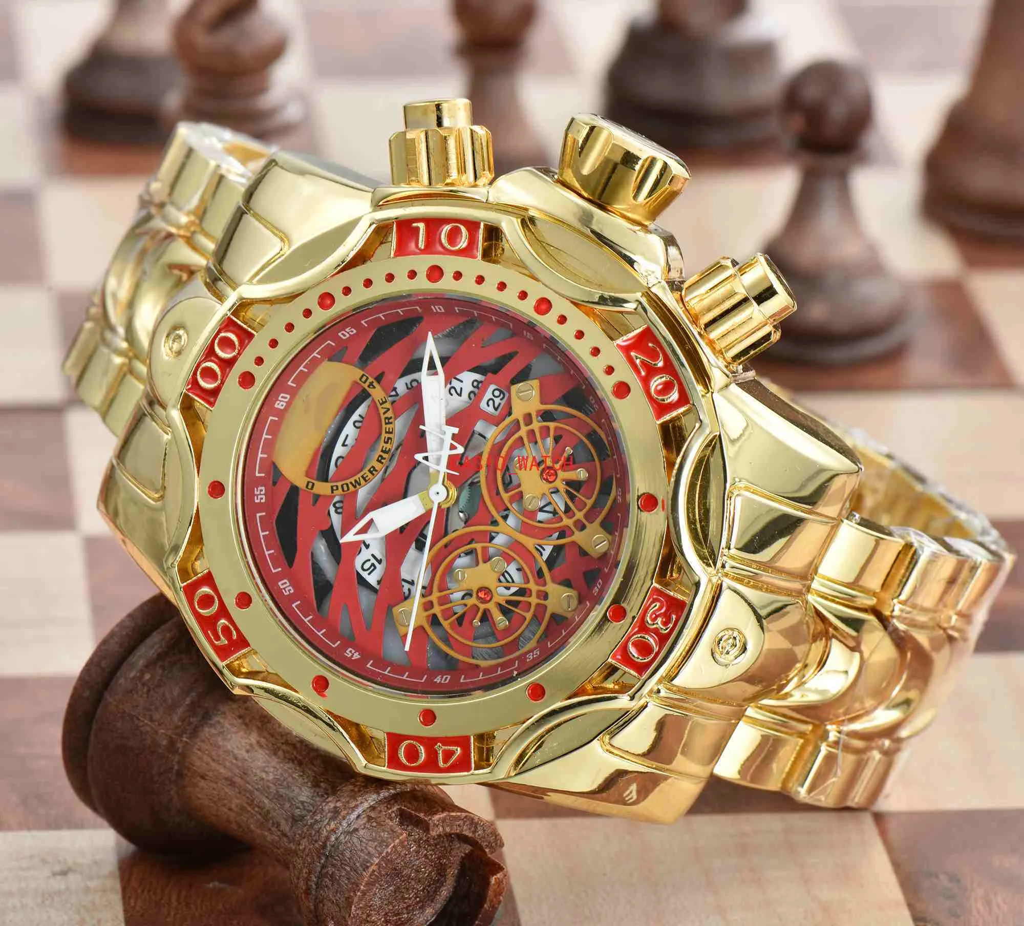 Nya INA Lyx Herr Militära Sportklockor Stor Urtavla Golden Quartz Herrklocka Kalender Silikonarmband Armbandsur Montre De Luxe