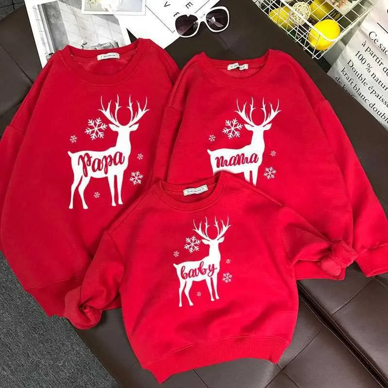 Family Christmas Sweaters Father Mother Daughter Son Matching Outfits Look Year Kids Hoodies Clothing Mommy And Me Clothes 211018