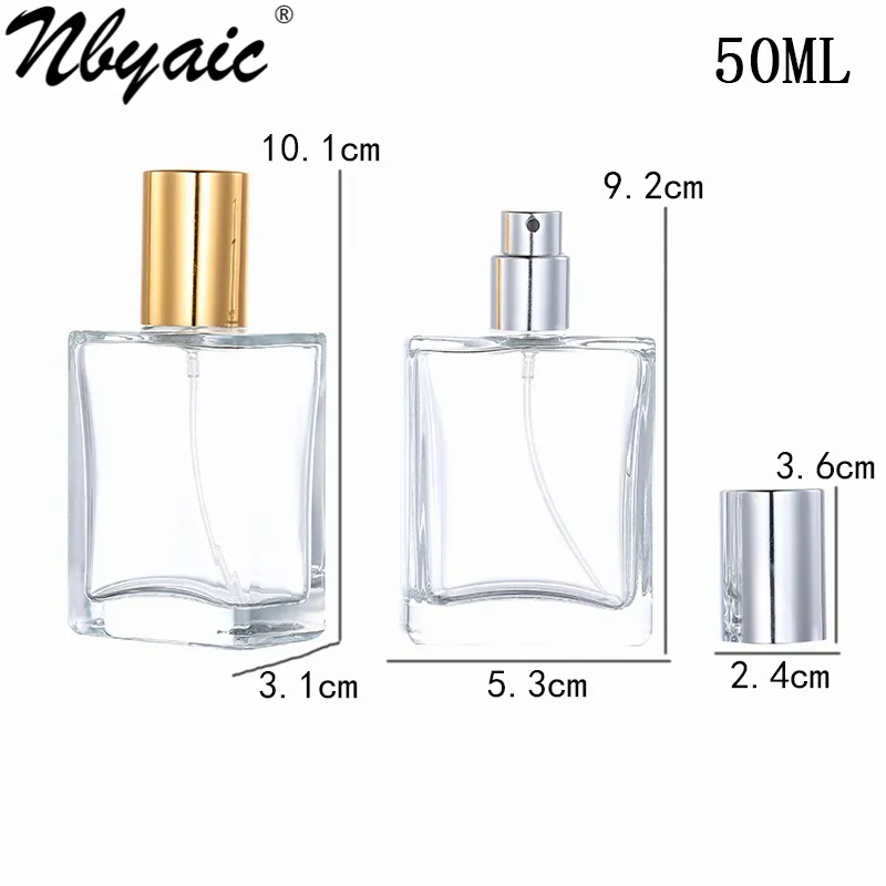 향수 교체 병, 금색 및 실버 스트레이트 커버, 30ml, 50ml 휴대용 투명 유리 병, 스프레이 병