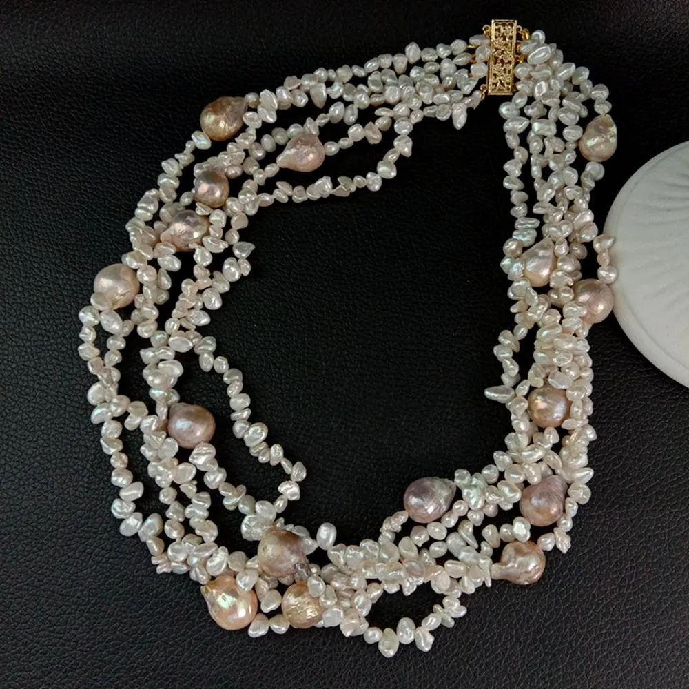 YYGEM luxury style 20''  White Keshi Pearl Purple Freshwater Flameball Baroque chokers Necklace