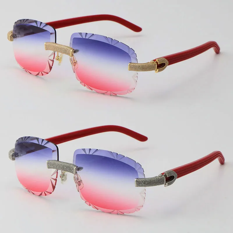 2022 Nouveau Micro-pavé Diamond Set Rimless Aztec Arms Lunettes de soleil Plank Metal Femmes Lunettes de soleil Designer Homme et Femme Cadre 18K G239y