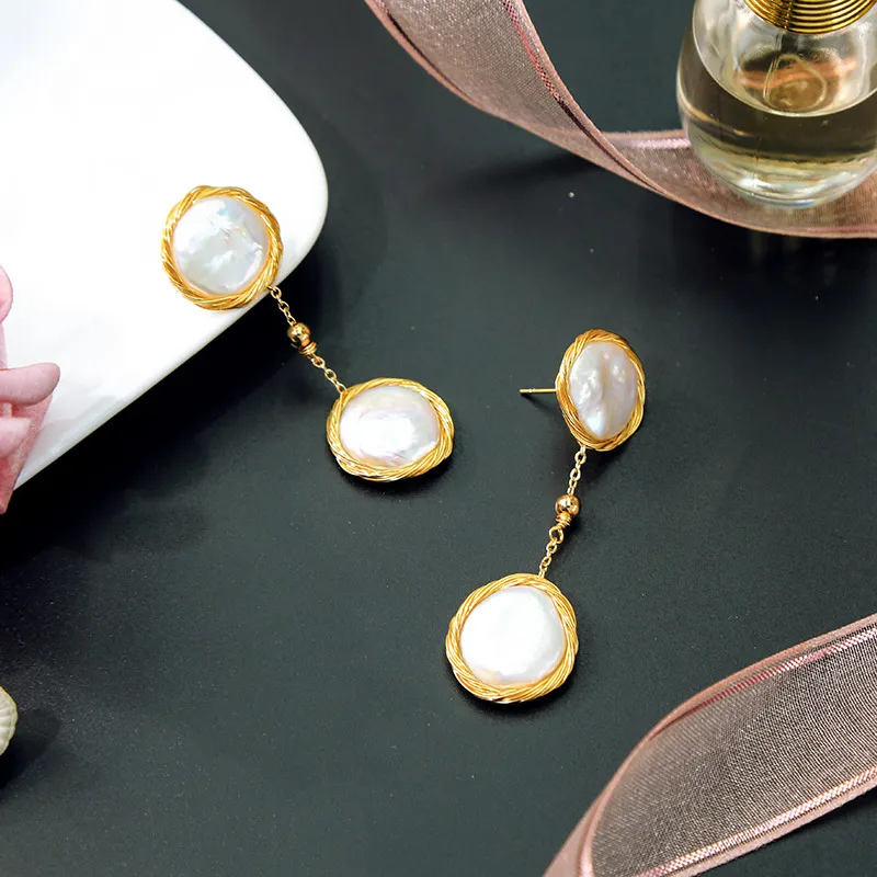 2021 zuchtperlen Ohrringe Frauen Party Jäten Mode Doppel Barock Süßwasser Perlen Hand-gewickelt Schmuck
