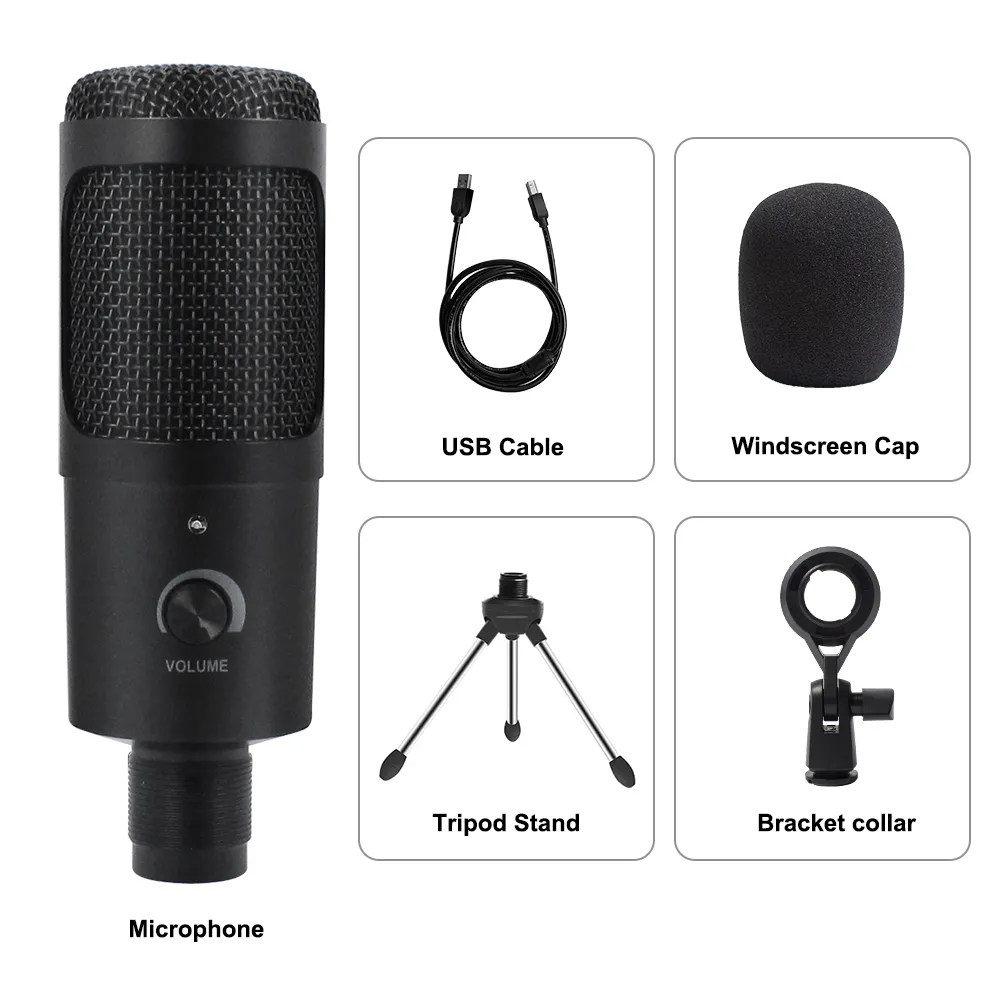 Microfone usb condensador d80 gravação miccom suporte e anel de luz para pc karaokê streaming podcasting para youtube1352973