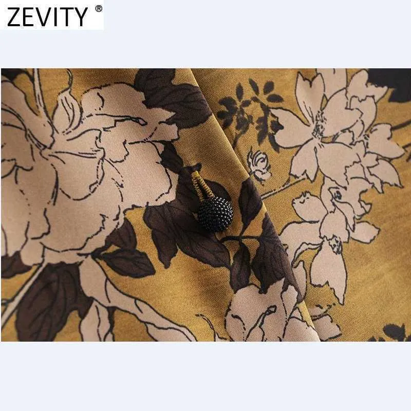 Zevity Femmes Vintage Oiseaux Fleur Imprimer Casual Blouse Chemisier Bureau Dame Simple Boutonnage Chemises D'affaires Chic Blusas Tops LS7428 210603