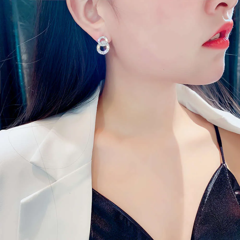 2021925 Dangle temperament fashion exaggerated geometric square diamond earrings net red simple female rectangular long section ZI3298832