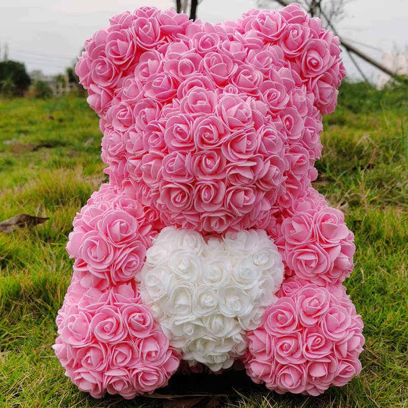 Oso rosa de 40cm, oso rosa de peluche con corazón de amor, decoración de flores artificiales, regalo del Día de San Valentín Y1216267K