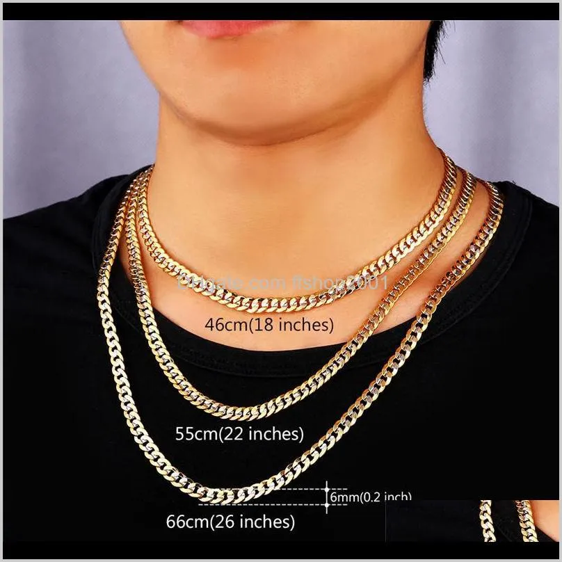 6mm gold chain 18k stamp men/women 18k two tone gold plated curb chain necklace bracelet set ps1605