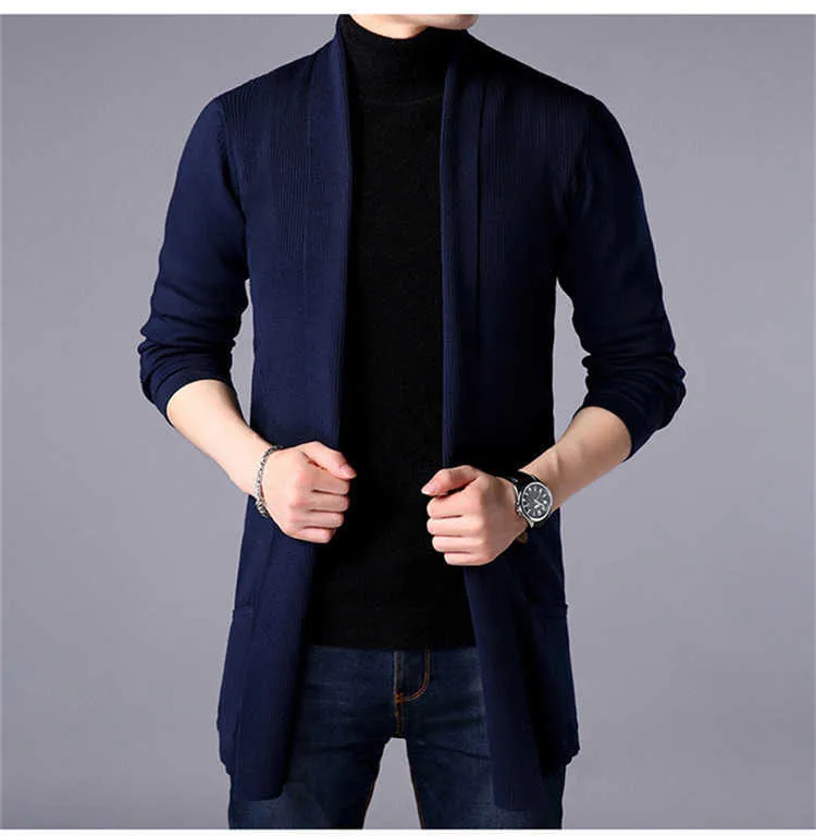Hommes Long Style Chandail Printemps et Automne X-Long Vestes En Tricot Manteau De Couleur Unie 210909