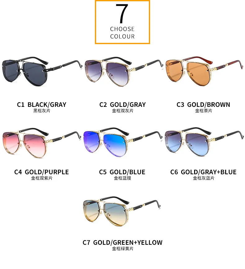 Lunettes de soleil décoratives en maille métallique pour hommes, revêtement de couleur océan, tendance, Style européen et américain