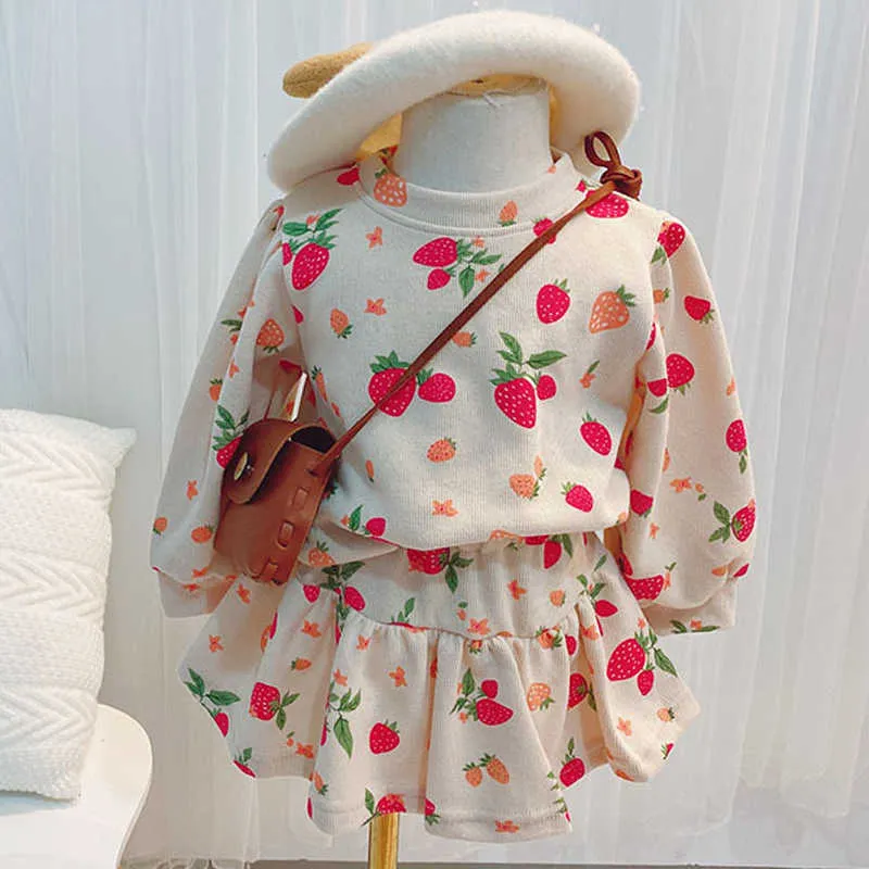 Kızlar 'Giyim Setleri Sonbahar Kış Giysileri Uzun Kollu Sweatertop + Etek Bebek Çocuk İki Parçalı Çocuk Takım 210625