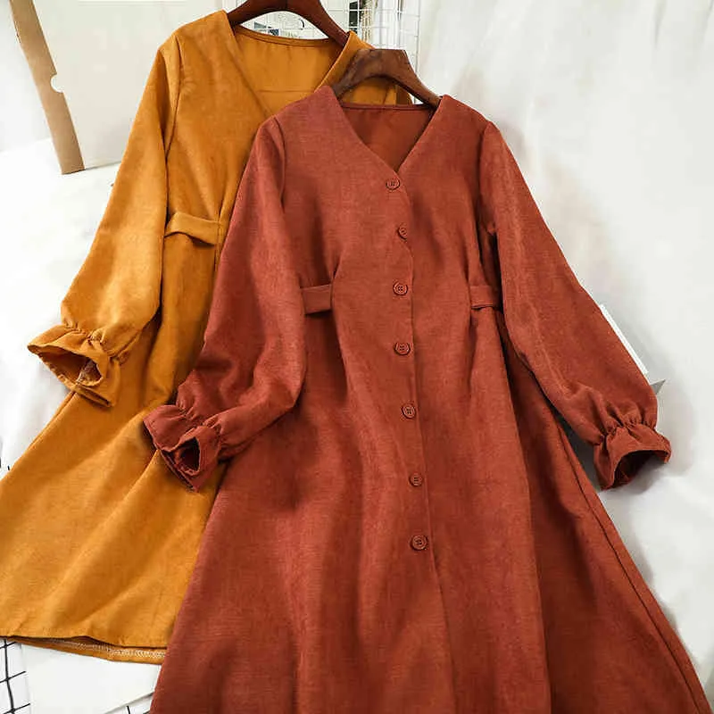 V-Ausschnitt Bandage Solide Chic Vintage Frauen Kleid Herbst Winter Vestidos Koreanischen Stil Roben Lose 17767 210415