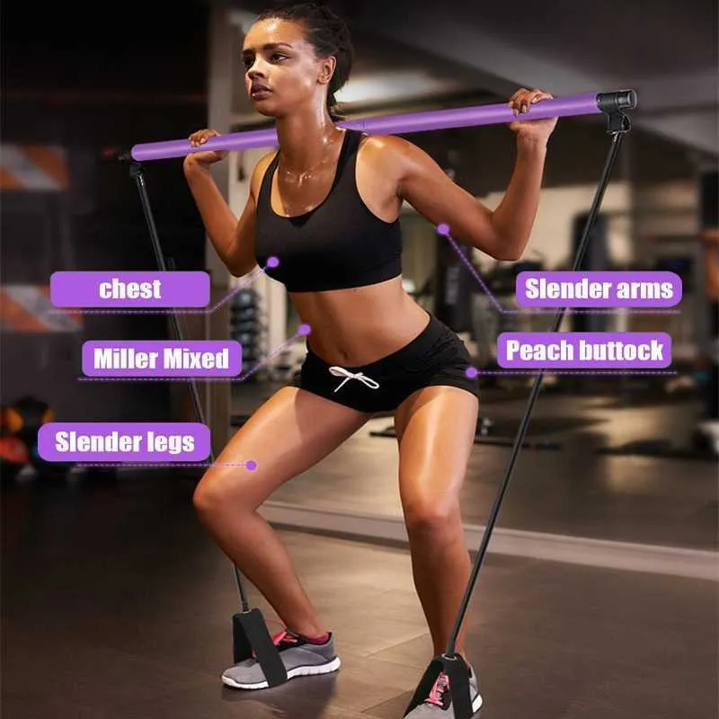 Barra portatile da yoga pilates con fascia di resistenza Home Gym Tonificazione muscolare Bar Fitness Stretching Sport Allenamento il corpo Esercizio H1026
