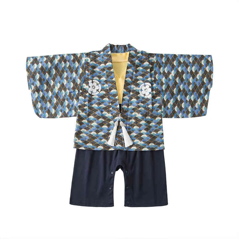 Melario Infant Boys Kleidung Frühling Sommer langes Säulenbaby Jumpsuit Japanischer Druck Blumen gedruckt Kimono Rompers 210412
