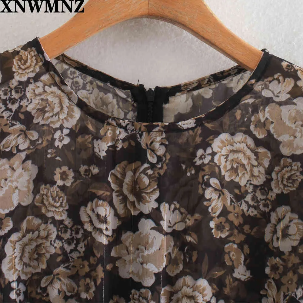 Vrouwen mode gedrukt metalen draad jurk vintage vrouwelijke ronde hals lange mouw verzamelde onzichtbare zip mini 210520