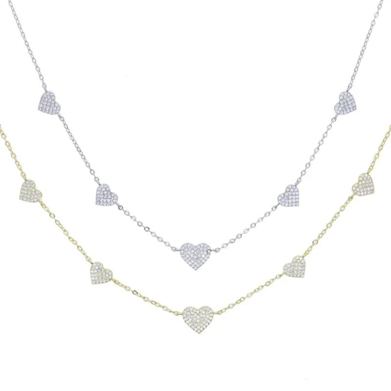 Gold Silver Color Minimal Delicate Heart Pendant Necklace Bling CZ Station Charm Choker Mors dag Gift Smycken Chains308a