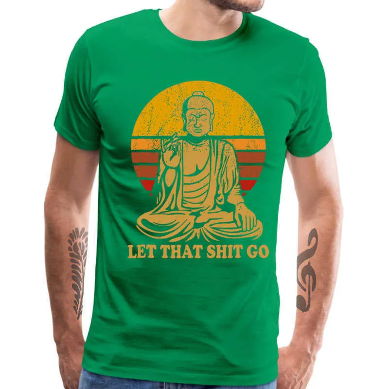 Vintage Style Tops Tees Låt den skiten gå 100% bomull Tee-tröjor Man T Shirts Buddha Shirt Vuxen Mens Tshirt Hip Hop Camiseta 210707