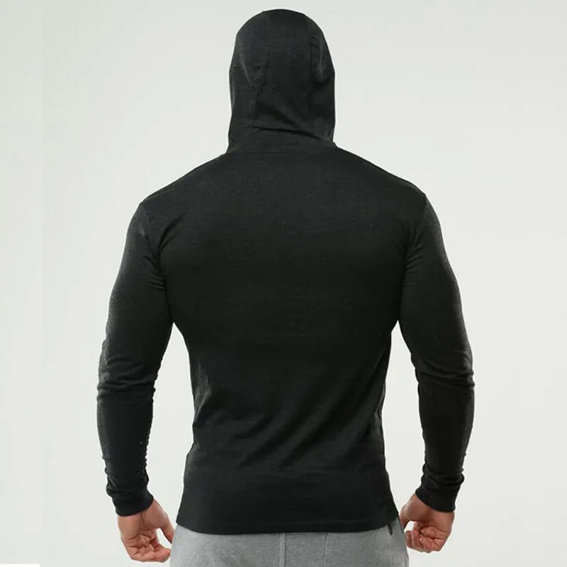 MuscleGuys Marka Giyim Fitness Erkek Uzun Kollu T Gömlek Kapüşonlu Gym Ile T-Shirt Erkekler Vücut Geliştirme Adam Slim Fit Tişörtleri Erkek 210421