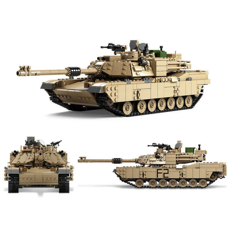 New KY10000 موضوع لبنات بناء خزان لبنات بناء M1A2 Abrams MBT تغيير نماذج Toy Tank Models للأطفال Y0916
