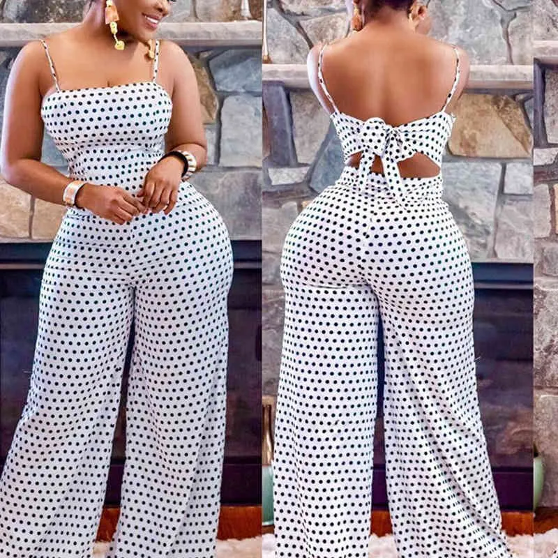 Mulheres Jumpsuits Backless Sem Mangas Bandage Macacão Womens Jumpsuit High Weat Largura Plus Size Verão 210524