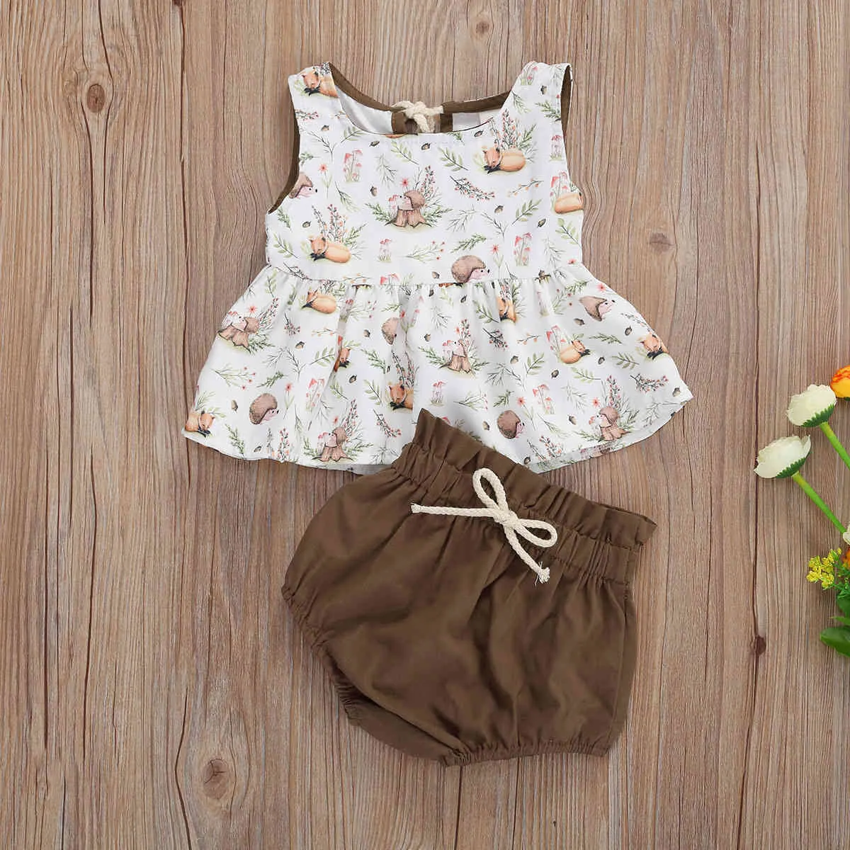 0-3Y Born Baby Girls Clothes Set Set Vintage Flower Ruffles Tops T-Shirts Bloomer Shorts tenues Summer 210515