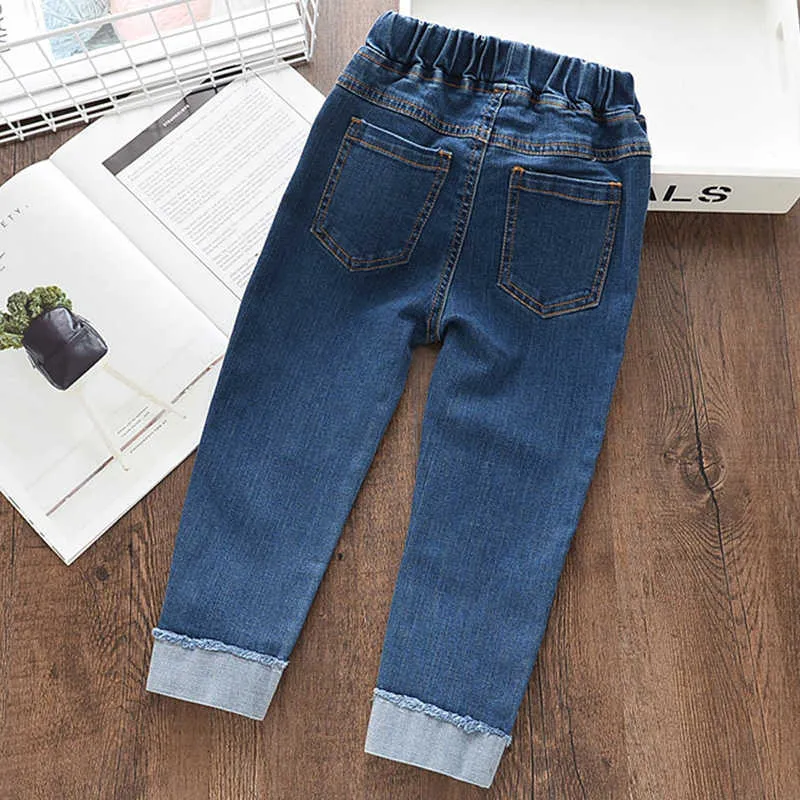 Bear Leader Kids Girls Casual Jeans Autumn Fashion Denim Pants Girl Solid Bowtie Jeans Baby Trousers Cute Leggings 3-7 Years 210708