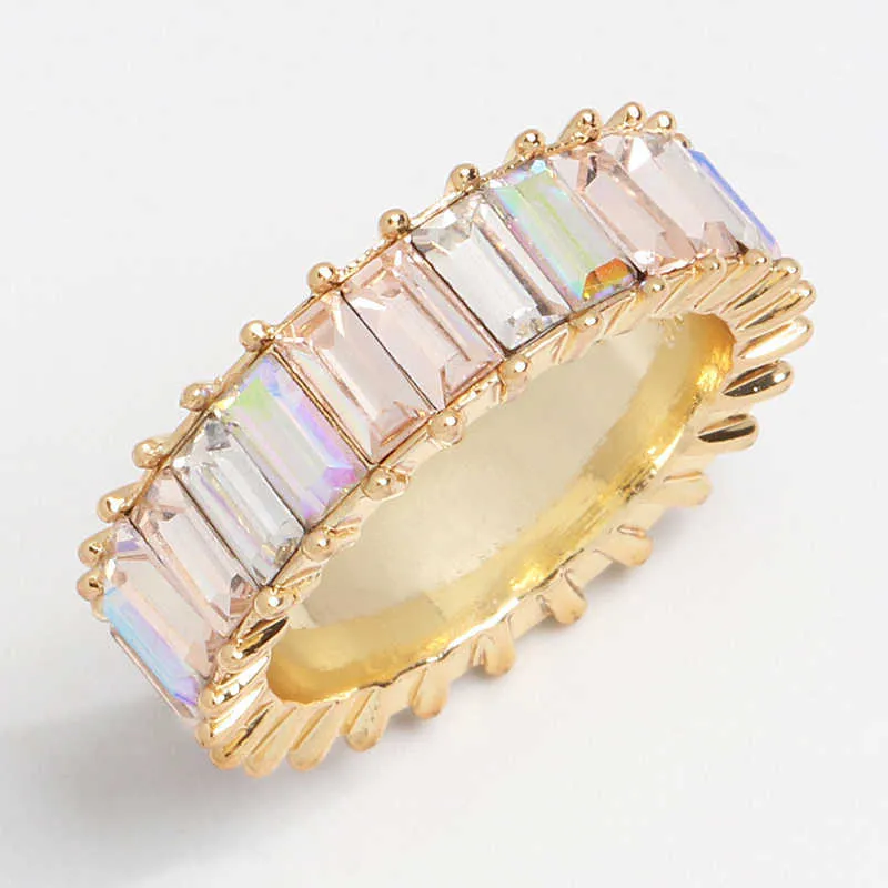 AOTEMAN Koper Regenboog Ring Kleurrijke Multi Kleur CZ Eternity Baguette Vinger Gouden Ringen Vrouwen Vrouwtjes Sieraden Accessoires X0715206Q