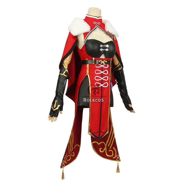 ROLECOS Genshin Impact Beidou Cosplay Kostuum Vrouwen Zwart Rood Halloween Jurk Mantel Volledige Set Y0913240o