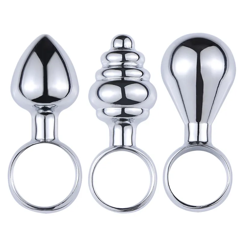 3 pezzi set mini tappi anali in metallo con anello dito ano espansore giocattoli del sesso anale principianti butt plug vaginale massaggiatore della prostata X04012085320