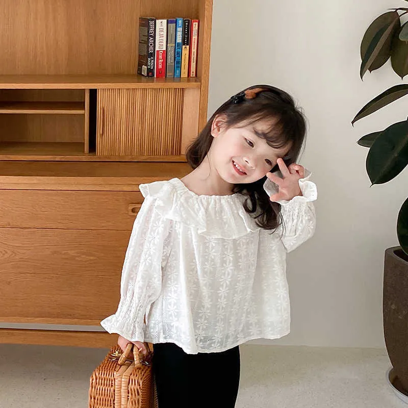 곰 리더 걸스 한국어 패션 의류 아기 소녀 캐주얼 공주 셔츠 봄 가을 전체 슬리브 블라우스 1-7 년 210708